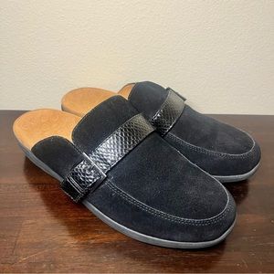 Vionic Black Suede Mules with Textured Strap